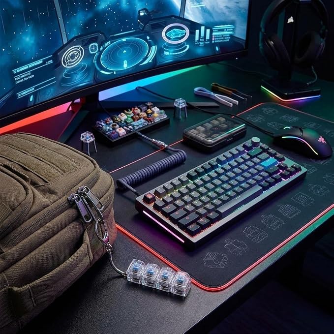 Mechanical Keyboard Switch Keychain, 4 Clicky Mechanical Switches with LED Light Effect, Portable Fidget Toy, Stress Relief Keychain for Gamers, Programmers & Keyboard Enthusiasts