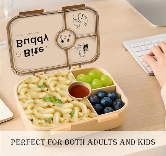 Bite Buddy 4-Compartment Lunch Box with Spoons, BPA-Free Food Grade Material, Insulated Container Bite Buddy Lunch Box and Water Bottle Set. (Pack of 1 Multicolor)