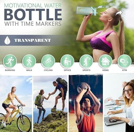 2 Litre Water Bottle with Motivational Time Marker, Straw & Handle -Leakproof, Durable, Non-Toxic, BPA-Free for Office, School, Gym, Yoga, Outdoor, Sports (PURPLE) Pack Of 1