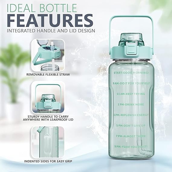 2 Litre Water Bottle with Motivational Time Marker, Straw & Handle -Leakproof, Durable, Non-Toxic, BPA-Free for Office, School, Gym, Yoga, Outdoor, Sports (PURPLE) Pack Of 1