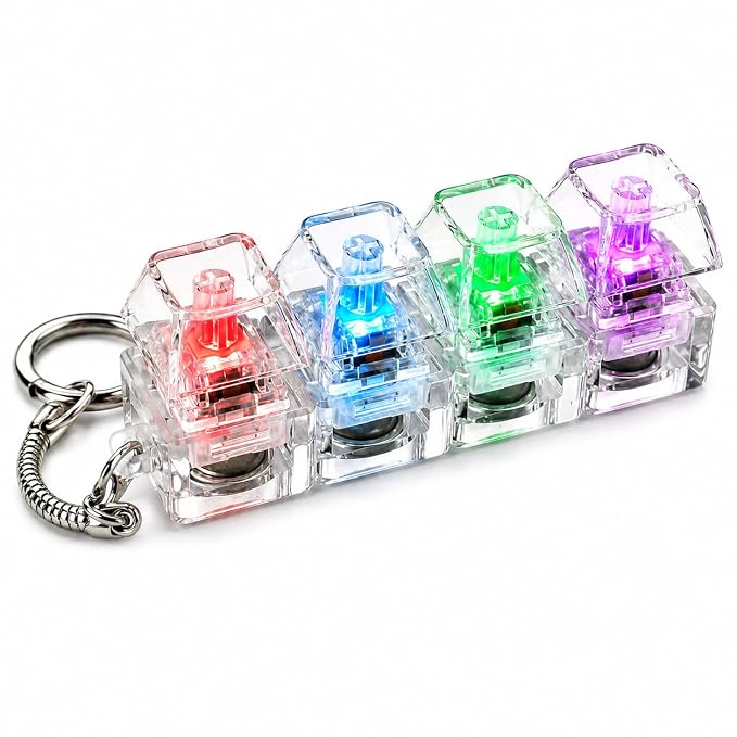Mechanical Keyboard Switch Keychain, 4 Clicky Mechanical Switches with LED Light Effect, Portable Fidget Toy, Stress Relief Keychain for Gamers, Programmers & Keyboard Enthusiasts