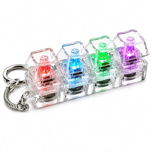 Mechanical Keyboard Switch Keychain, 4 Clicky Mechanical Switches with LED Light Effect, Portable Fidget Toy, Stress Relief Keychain for Gamers, Programmers & Keyboard Enthusiasts