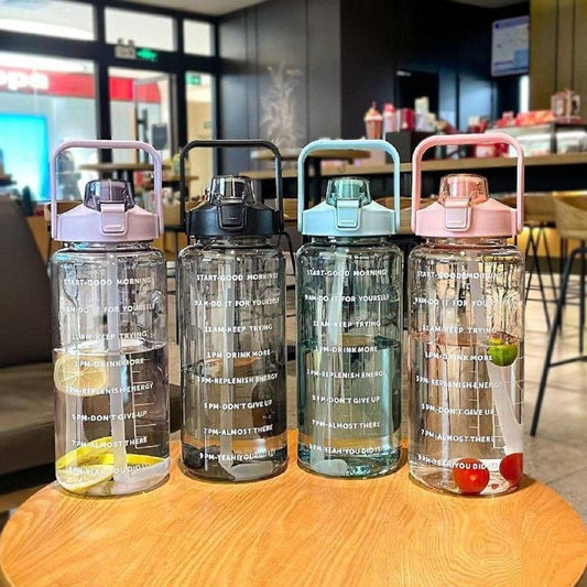 2 Litre Water Bottle with Motivational Time Marker, Straw & Handle -Leakproof, Durable, Non-Toxic, BPA-Free for Office, School, Gym, Yoga, Outdoor, Sports (PURPLE) Pack Of 1